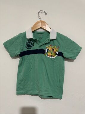 Nickelodeon Boys Size 5 TMNT Green Polo Shirt White Collar Turtles